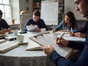 Anket formlarını dolduran üniversite öğrencileri