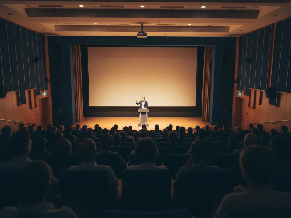 Akademik konferans salonunda dinleyiciler